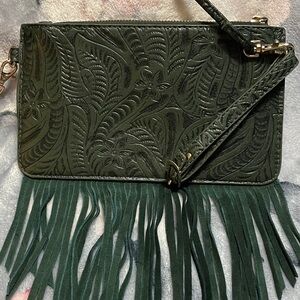 Green leather wristlet/crossbody